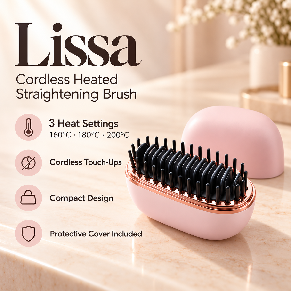 Lissa - Cordless Straightening Brush for Smoother, Softer-Looking Hair