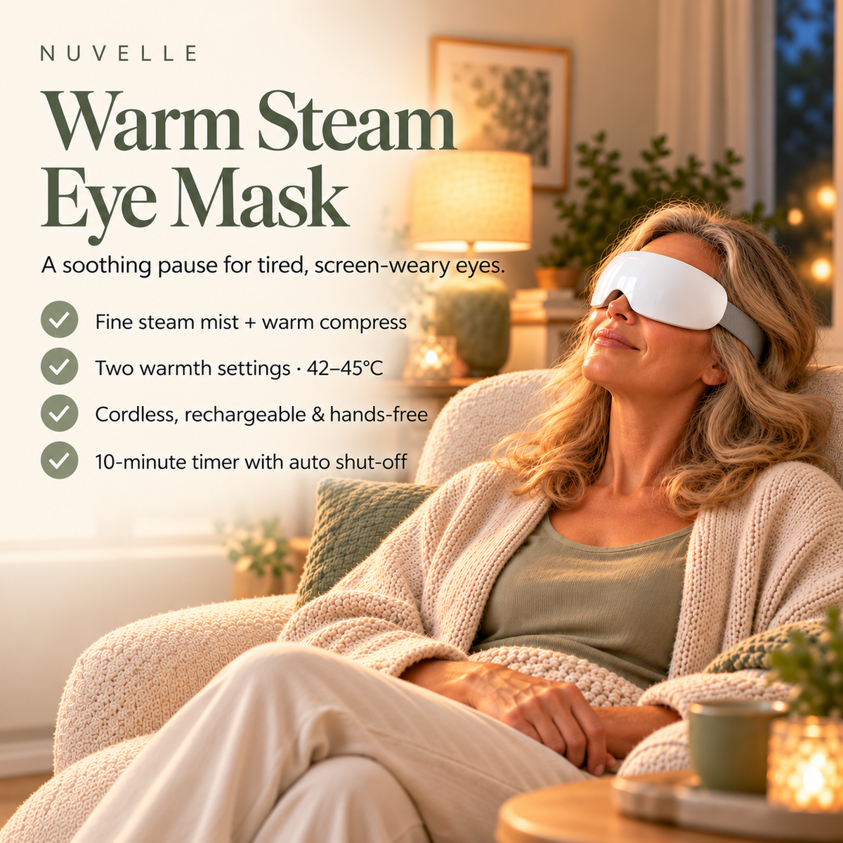 Nuvelle - Cordless Warm Mist Eye Mask for Tired Eyes
